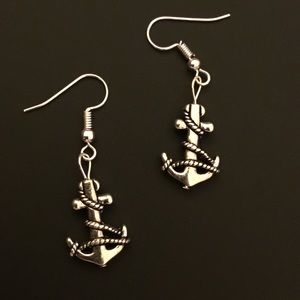 Silver Anchor Dangle Earrings